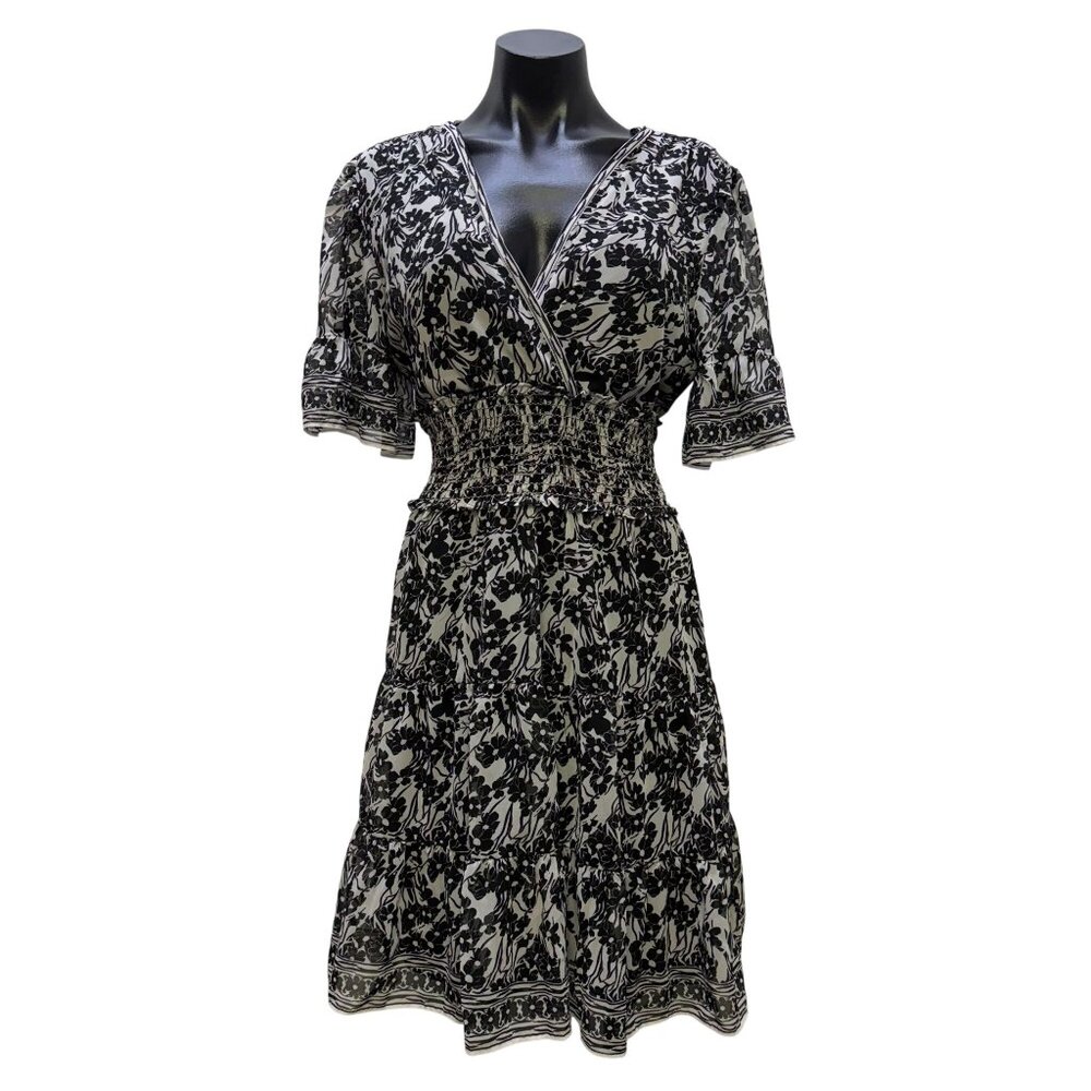 NWT Max Studio Black & White Floral Print Wrap Dress L